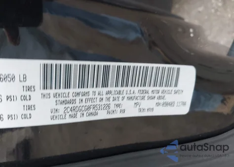 2015 Dodge Grand Caravan Sxt из США, поврежденный, VIN 2C4RDGCG0FR531226